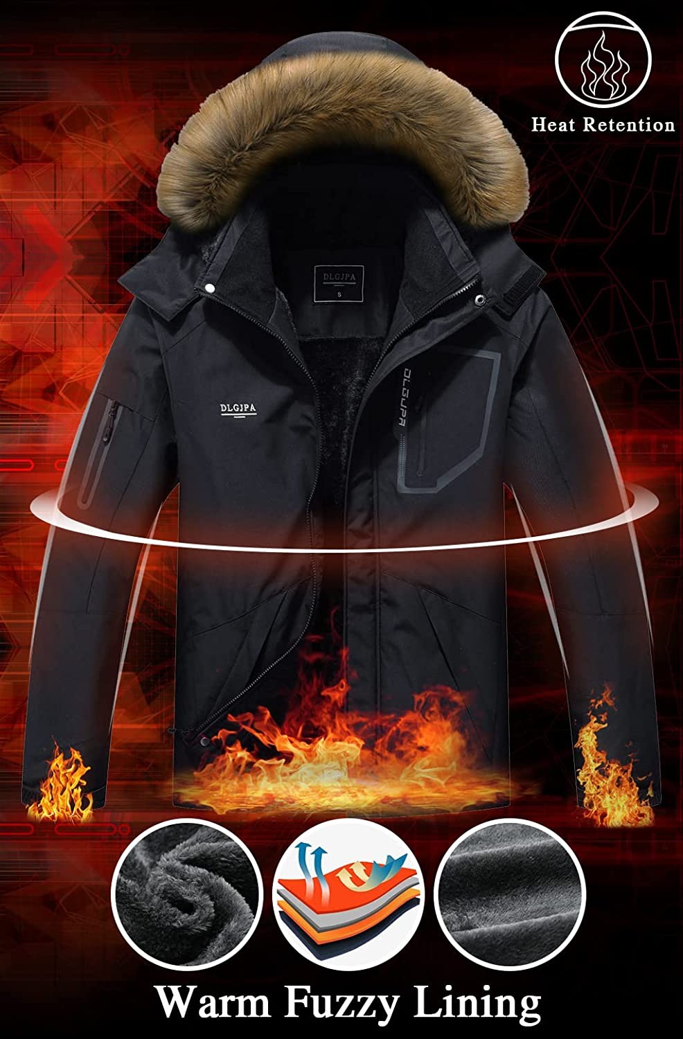 DLGJPA Men s Mountain Waterproof Ski Jacket Hooded Windbreakers Windproof Raincoat Winter Warm Snow Coat