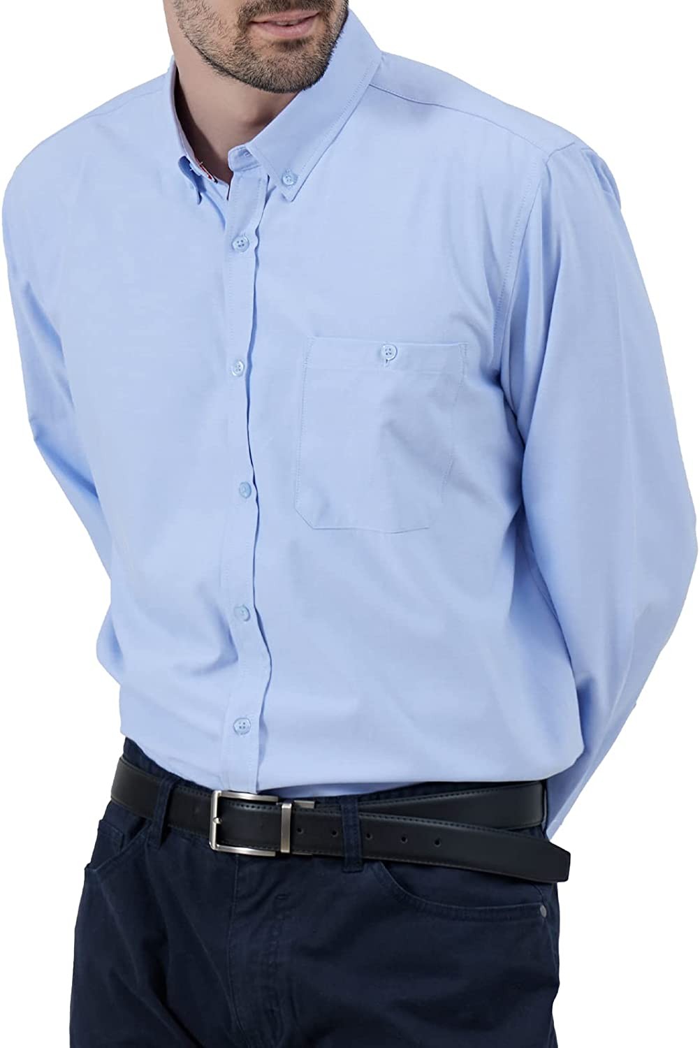 FastRockee Men s Oxford Shirts with Pocket Long Sleeve Regular-Fit