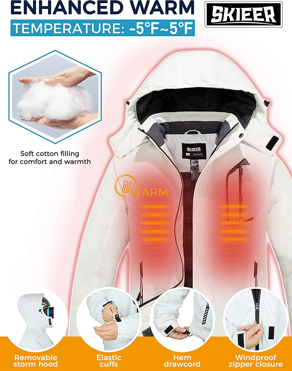 Skieer Men s Mountain Waterproof Ski Jacket Winter Rain Jacket Warm Fleece Snow Coat