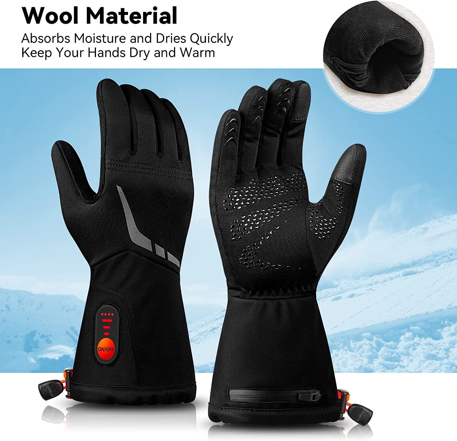 MATKAO Heated Gloves for Men Women Rechargeable Waterproof, Winter Glove Liners for Raynaud, Thin Heated Gloves for Ski Hiking