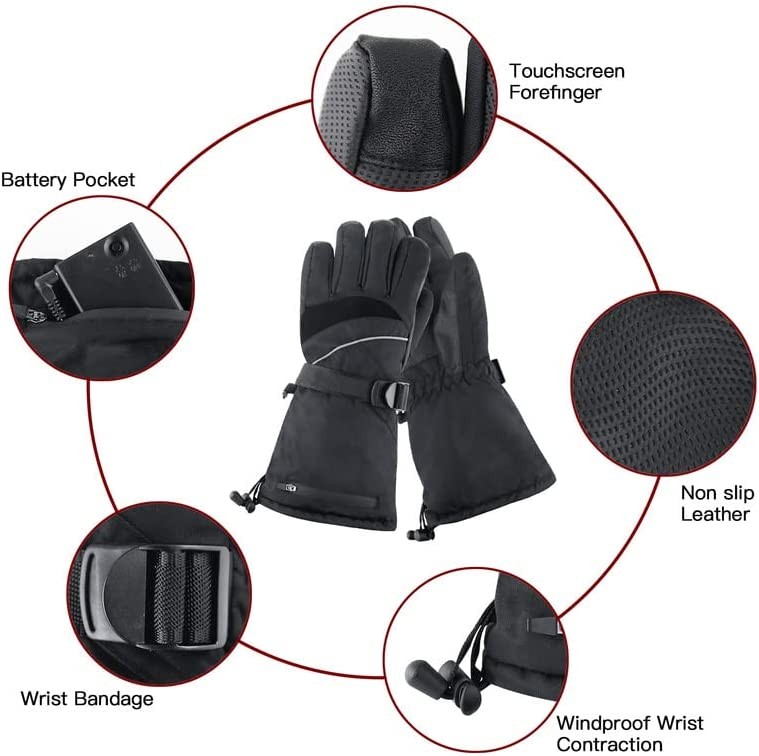 WAMTHUS Heated Gloves, Electric Gloves for Men Women Touchscreen Waterproof Heating Hand Warmer Winter Gloves for All Kinds of Outdoor Activities
