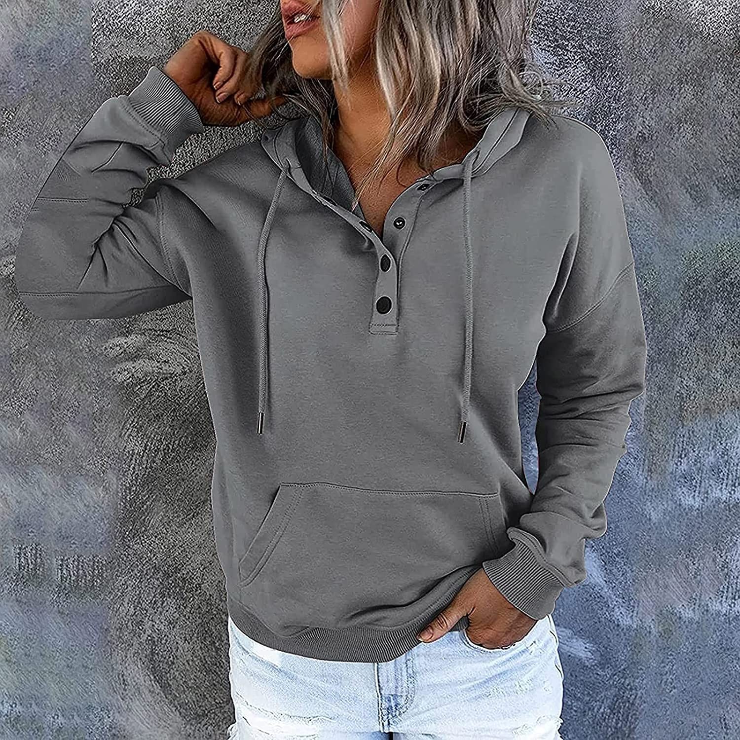 Womens Fall Fashion 2022 Hoodies Casual Hoodies Pullover Tops Drawstring Long Sleeve Sweatshirts Solid Hooded Sweatshirt