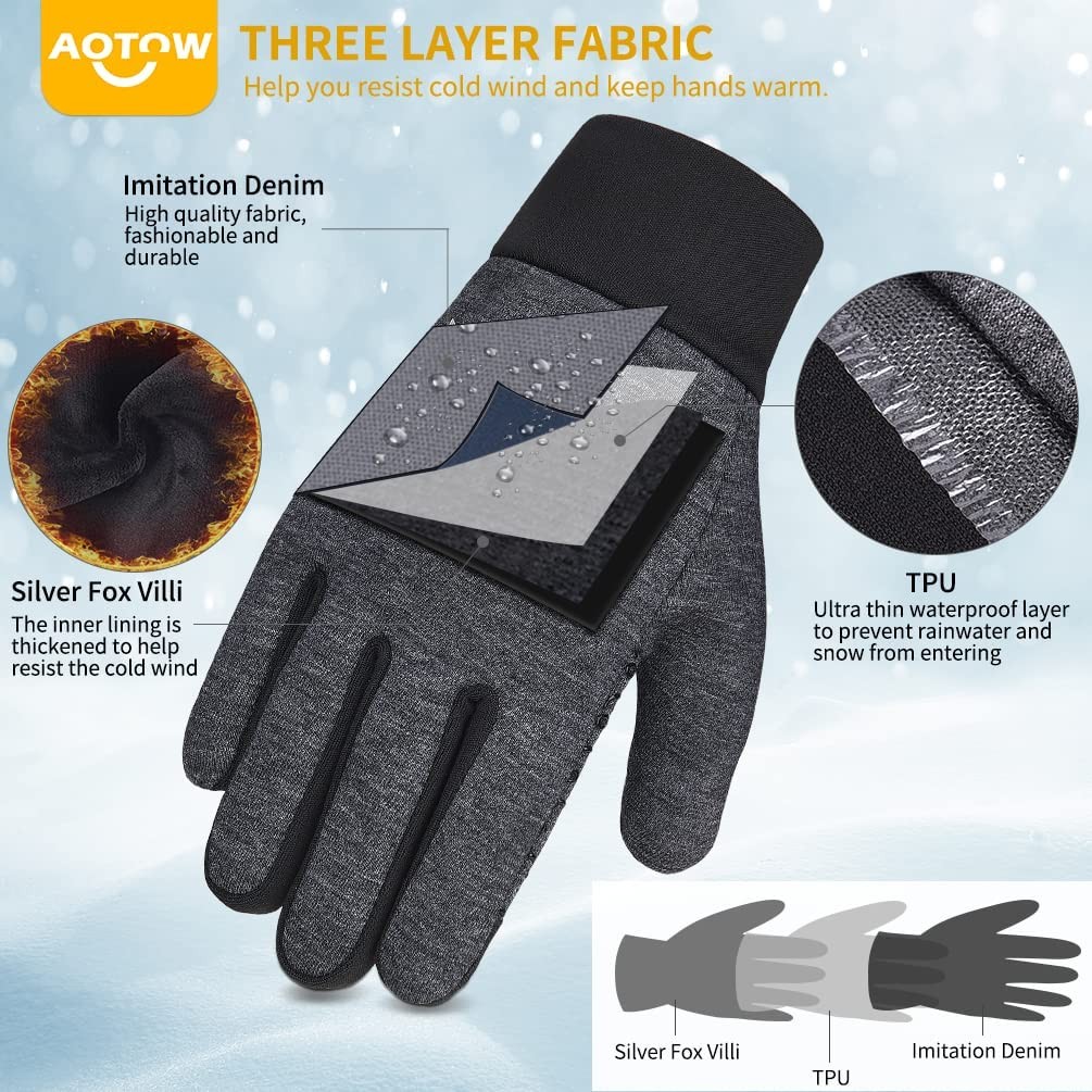 Kids Winter Touchscreen Running Gloves: Girls Boys Warm Fleece Sport Glove Aged 4-12 Childrens for Cycling Football Gray