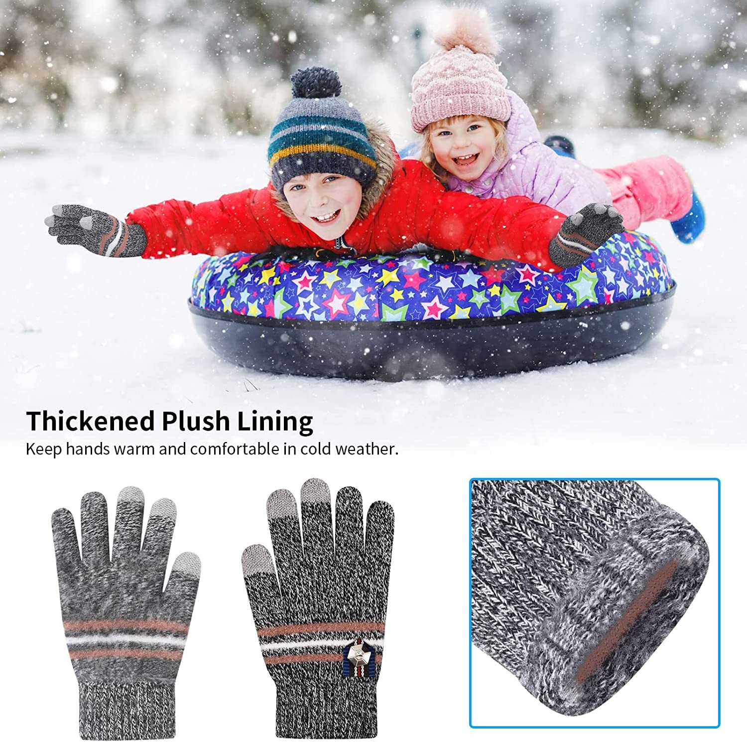 Kids Winter Warm Knit Gloves - 3 Pairs TouchScreen Cotton Glove Kids Gloves Running Sport Cold Weather Gloves Thermal Gloves