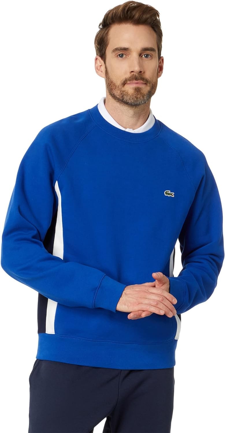 Lacoste 男款長袖寬鬆拼色圓領運動衫