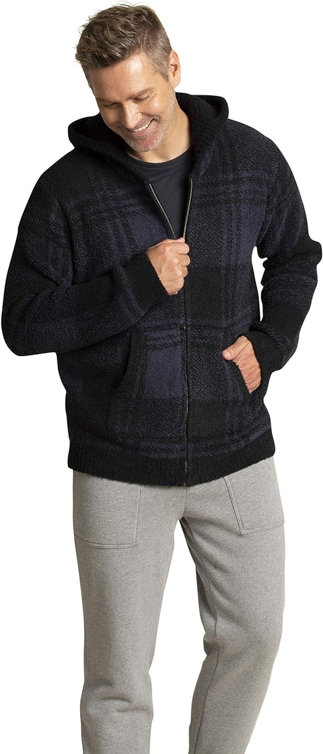 Barefoot Dreams CozyChic Men s Plaid Zip Up Hoodie, Winter Clothes for Men