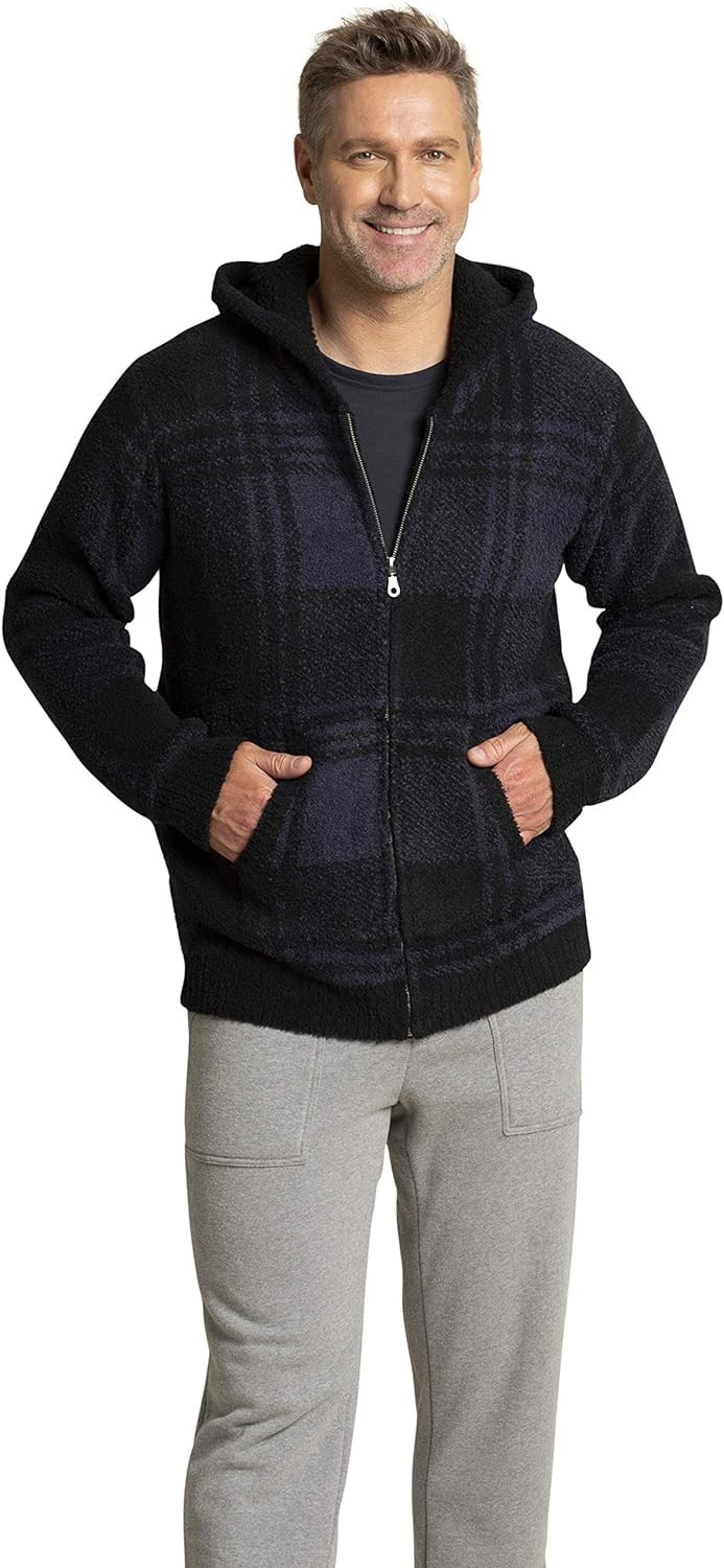 Barefoot Dreams CozyChic Men s Plaid Zip Up Hoodie, Winter Clothes for Men