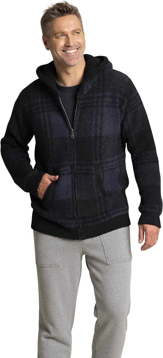 Barefoot Dreams CozyChic Men s Plaid Zip Up Hoodie, Winter Clothes for Men