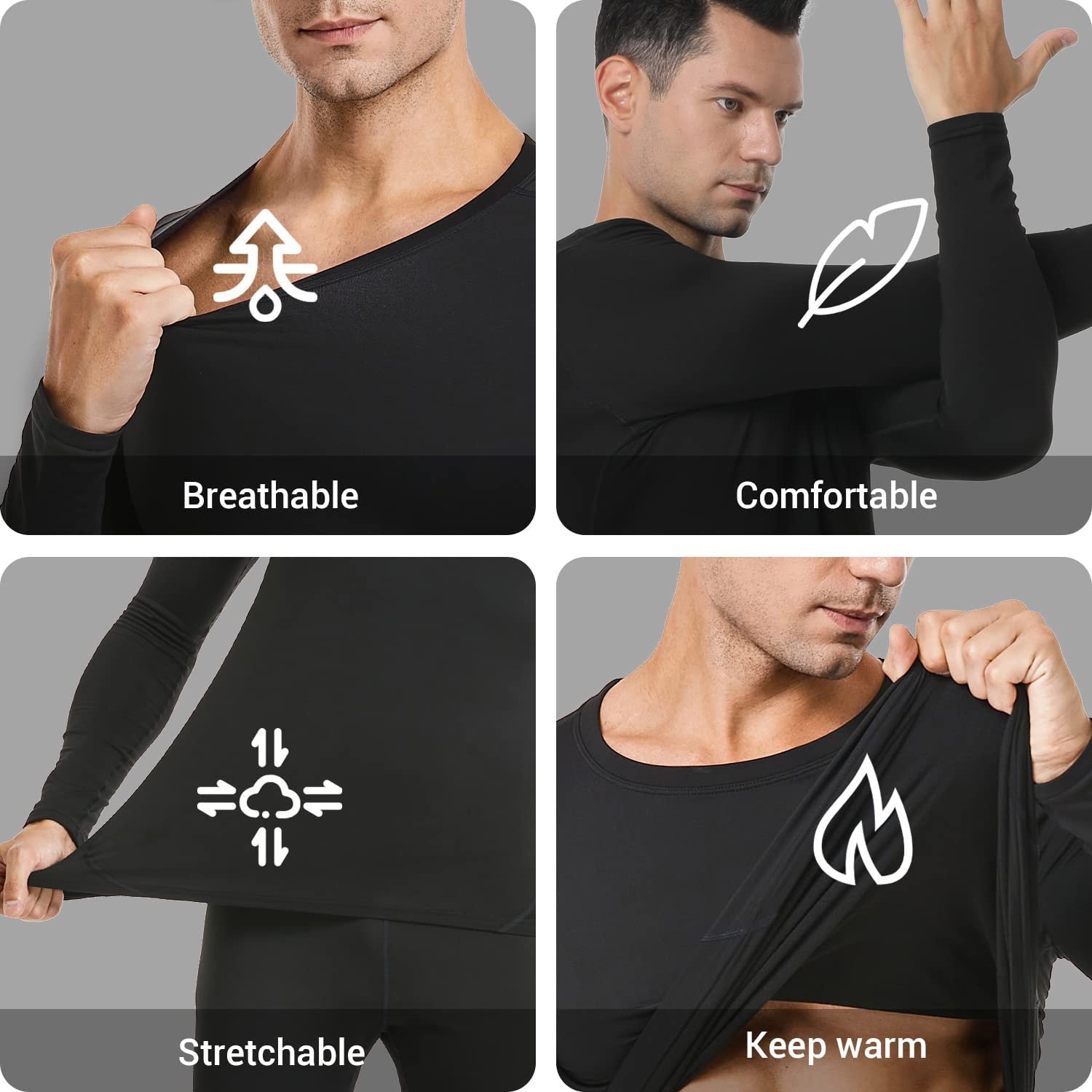 Thermal Underwear Men Ultra-Soft Long Johns Set with Fleece Lined Base Layer Winter Skiing Warm Top & Bottom