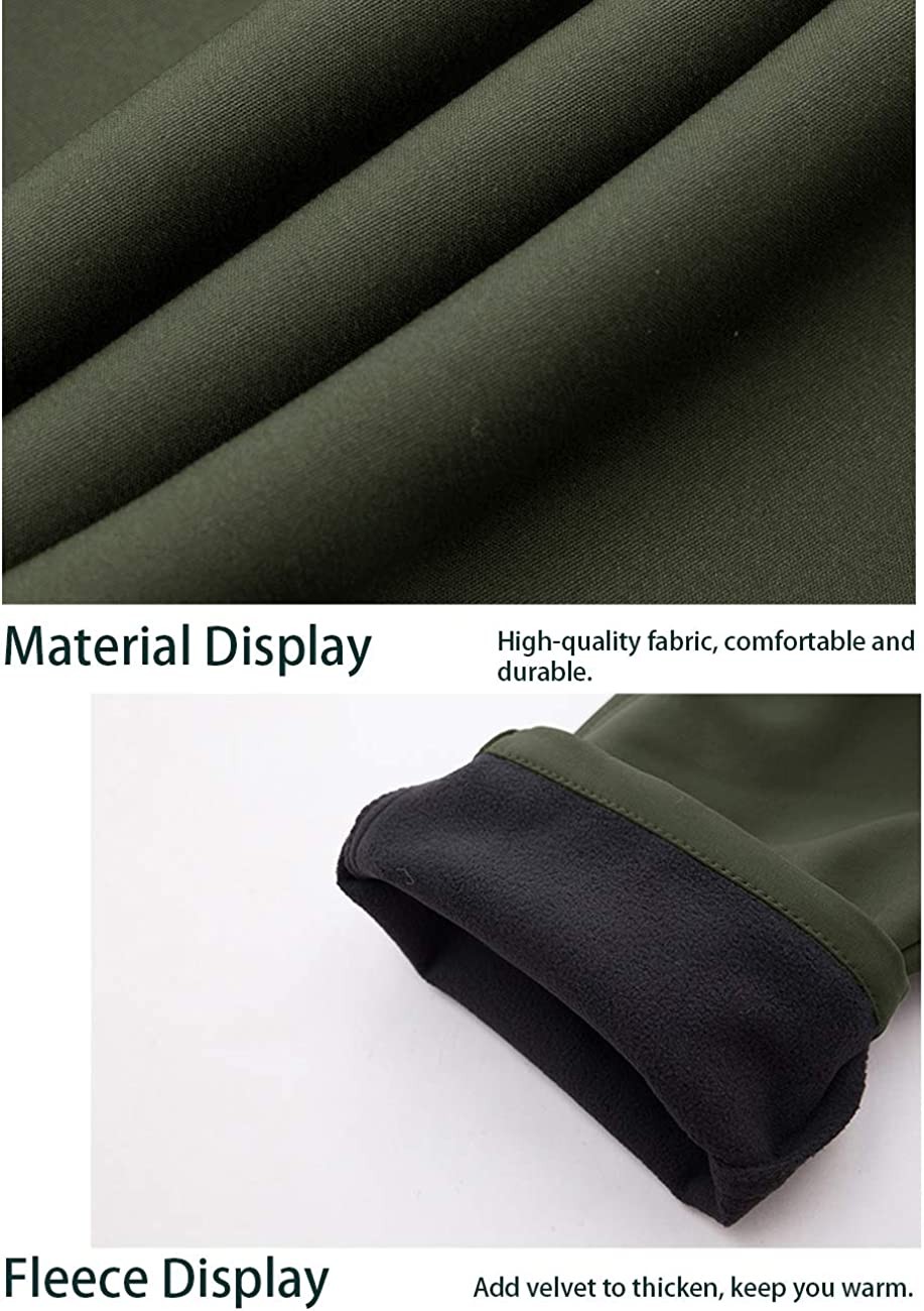 EKLENTSON Mens Winter Outdoor Softshell Fleece Lined Pants with Zipper Pockets (with No Belt)