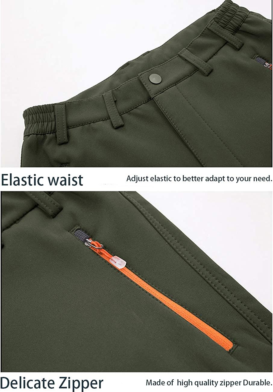 EKLENTSON Mens Winter Outdoor Softshell Fleece Lined Pants with Zipper Pockets (with No Belt)