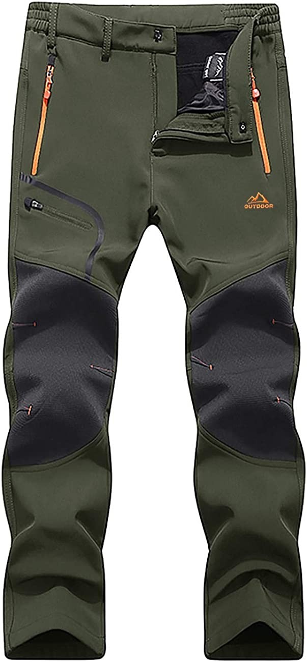 EKLENTSON Mens Winter Outdoor Softshell Fleece Lined Pants with Zipper Pockets (with No Belt)