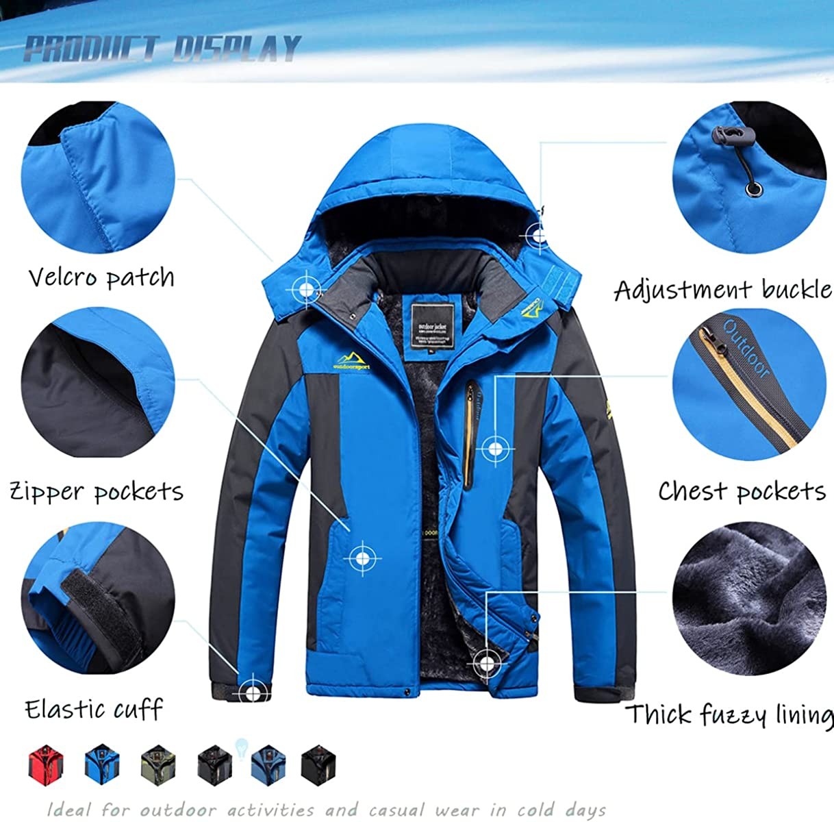 TACVASEN Men s Ski Jackets Winter Waterproof Windproof Hiking Snowboard Fleece Lined Jacket Hooded