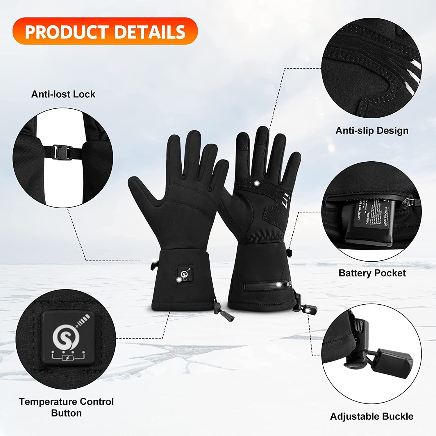 Heated Glove Liners Men Women - Rechargeable Battery Hand Warmer Gloves for Winter Motorcycle Skiing Camping Fishing Hunting