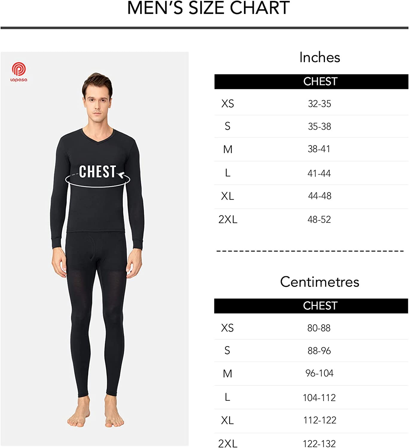 LAPASA Men s Mid/Heavy Weight Thermal Underwear Top, Fleece Lined Long Sleeve Shirt, Soft Base Layer Top (Thermoflux M55/M26)