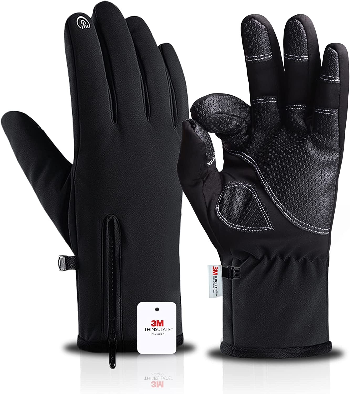 Miaowoof Winter Gloves for Men Women, -10℉ Thinsulate Waterproof Skiing Gloves, Upgrade Full Index Finger Cover Touch Screen Function, 5-Layer Thermal Gloves for Running Cycling Snowboarding Hiking