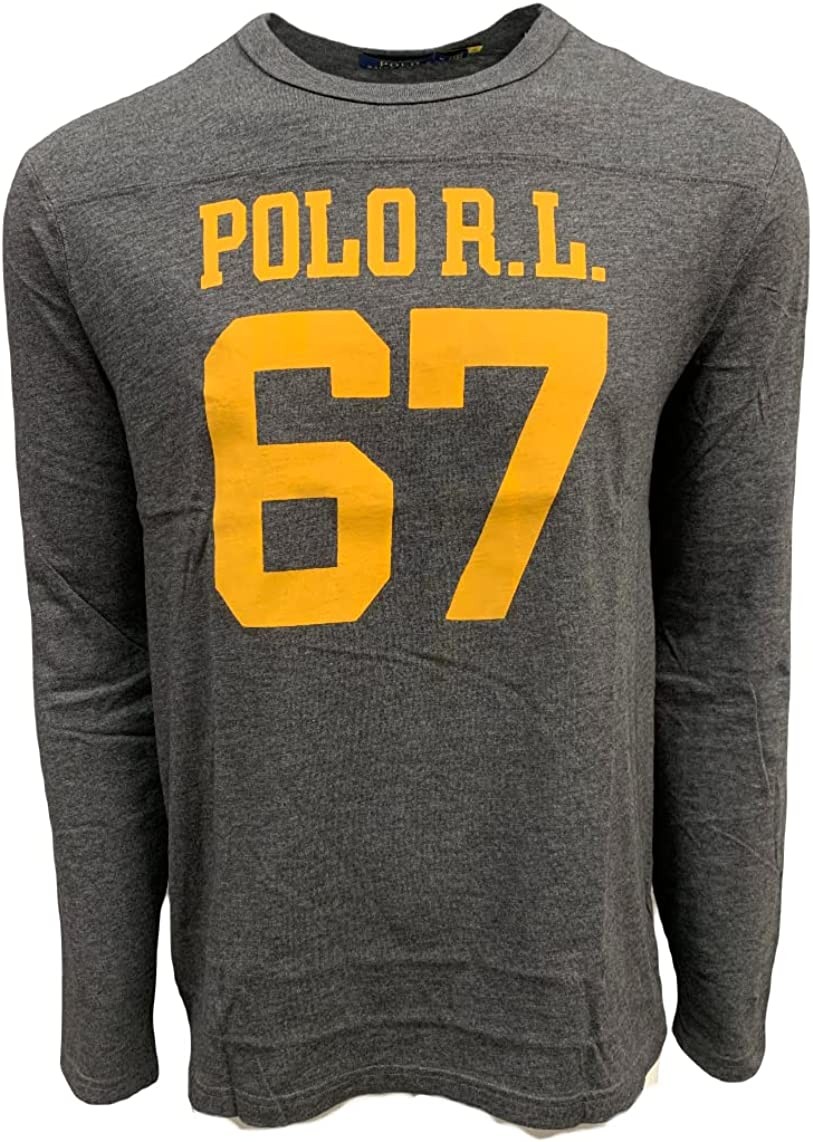 POLO RALPH LAUREN Mens Screened 67 Logo Jersey Long Sleeve T-Shirt (L, Grey Heather)