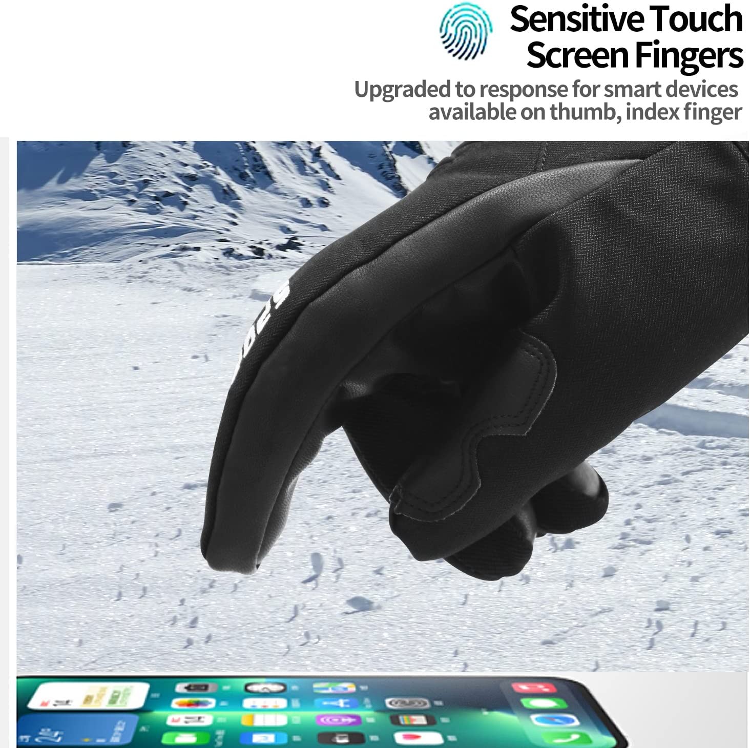 Thinsulate Mens Ski Gloves, Waterproof Insulated Cold Weather Snow Gloves with Touchscreen PU Leather Palm for Men Snowmobile Skiing Snowboard Sledding Winter Outdoor Sports