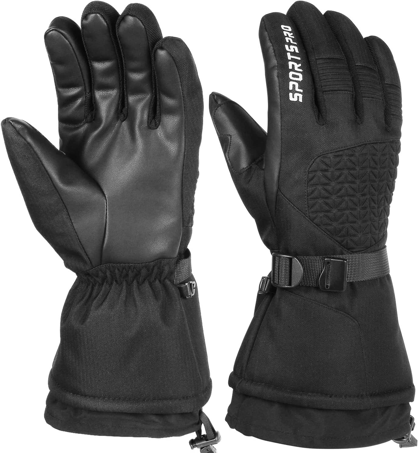 Thinsulate Mens Ski Gloves, Waterproof Insulated Cold Weather Snow Gloves with Touchscreen PU Leather Palm for Men Snowmobile Skiing Snowboard Sledding Winter Outdoor Sports