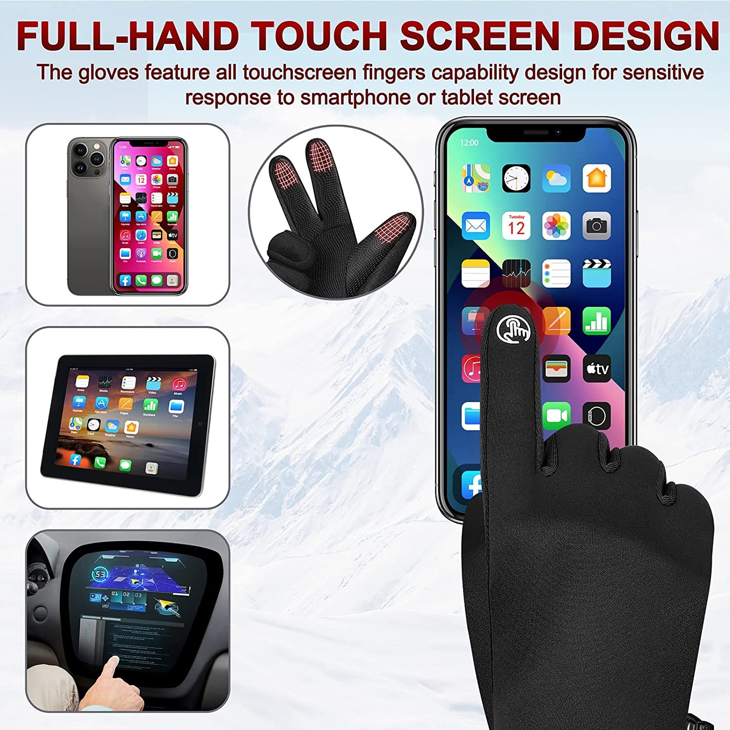 LECEVOCY Winter Warm Thermal Snow Gloves for Cold Weather-30℉Waterproof Windproof Touchscreen Ski Gloves for Work Hiking Running Cycling Riding Bike Outdoor Men & Women
