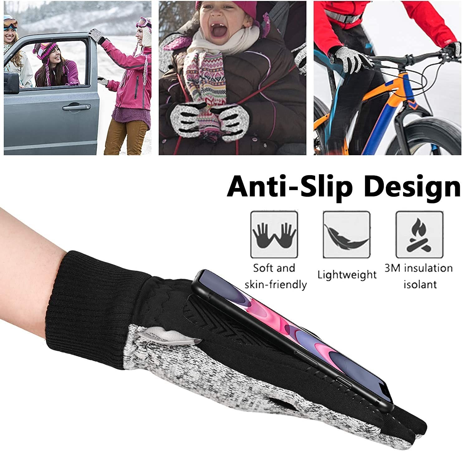 MOREOK Winter Gloves -10°F 3M Thinsulate Warm Gloves Bike Gloves Cycling Gloves for Driving/Cycling/Running/Hiking