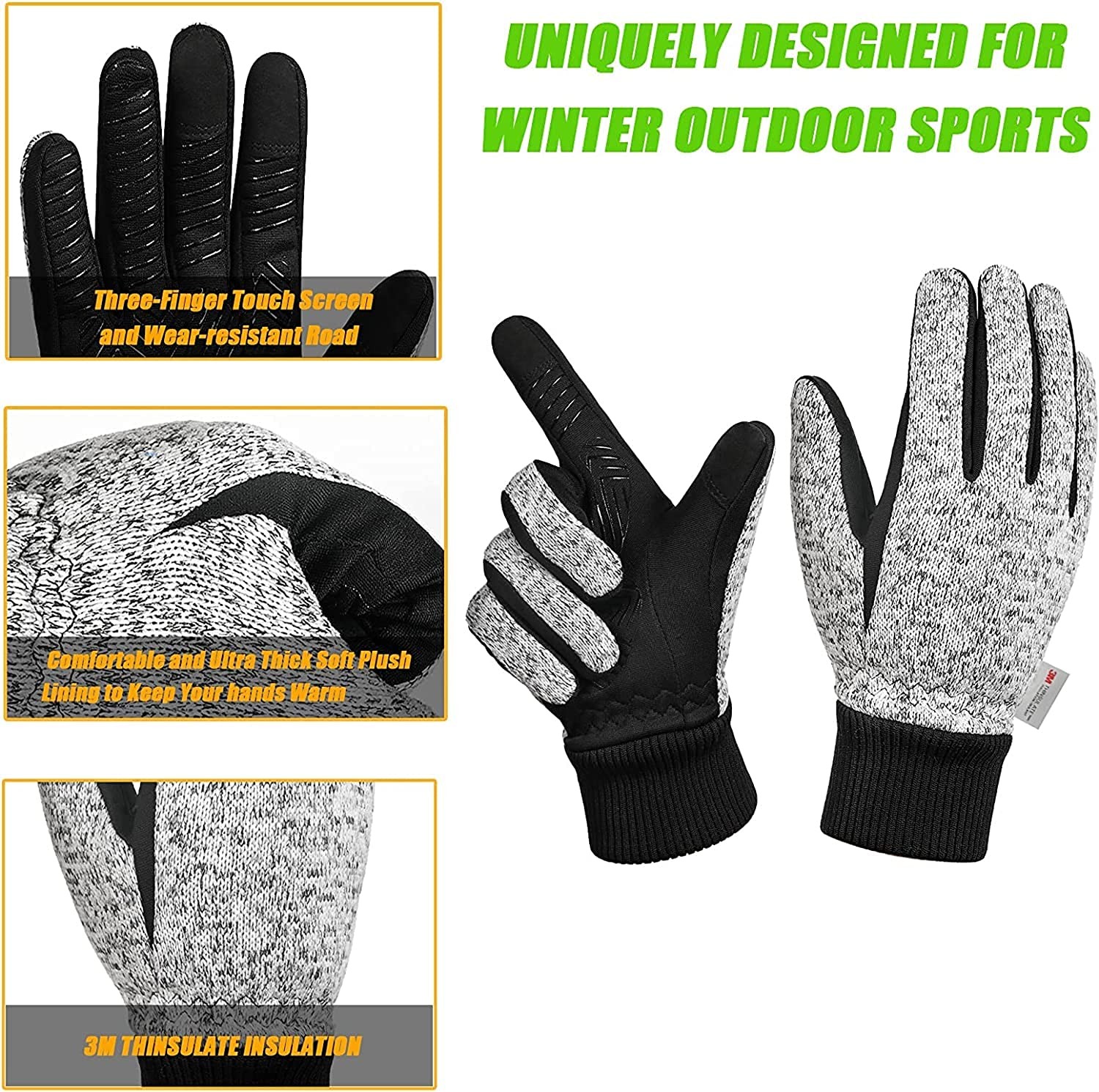 MOREOK Winter Gloves -10°F 3M Thinsulate Warm Gloves Bike Gloves Cycling Gloves for Driving/Cycling/Running/Hiking