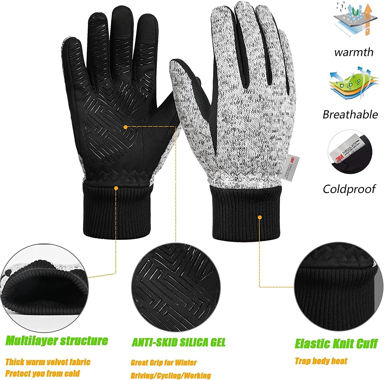 MOREOK Winter Gloves -10°F 3M Thinsulate Warm Gloves Bike Gloves Cycling Gloves for Driving/Cycling/Running/Hiking