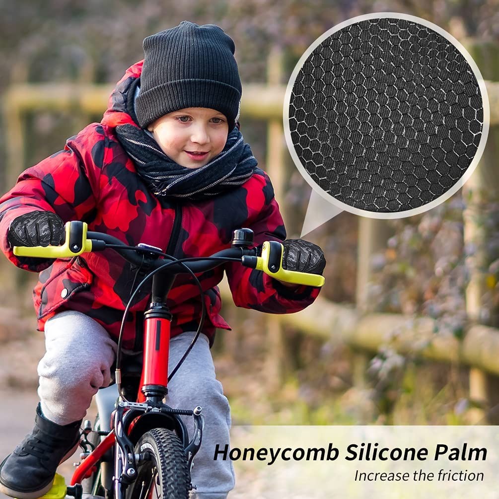 Kids Winter Warm Gloves with Grip - Boys Girls Thermal Fleece Running Cycling Gloves Touch Screen Cold Weather Soft Anti Slip Mittens for Sport Ski Snow Bike Hiking 6-12 Years