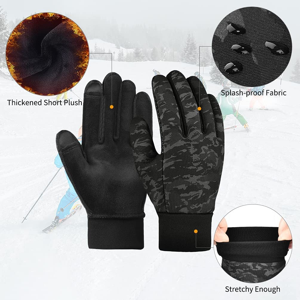 Kids Winter Warm Gloves with Grip - Boys Girls Thermal Fleece Running Cycling Gloves Touch Screen Cold Weather Soft Anti Slip Mittens for Sport Ski Snow Bike Hiking 6-12 Years