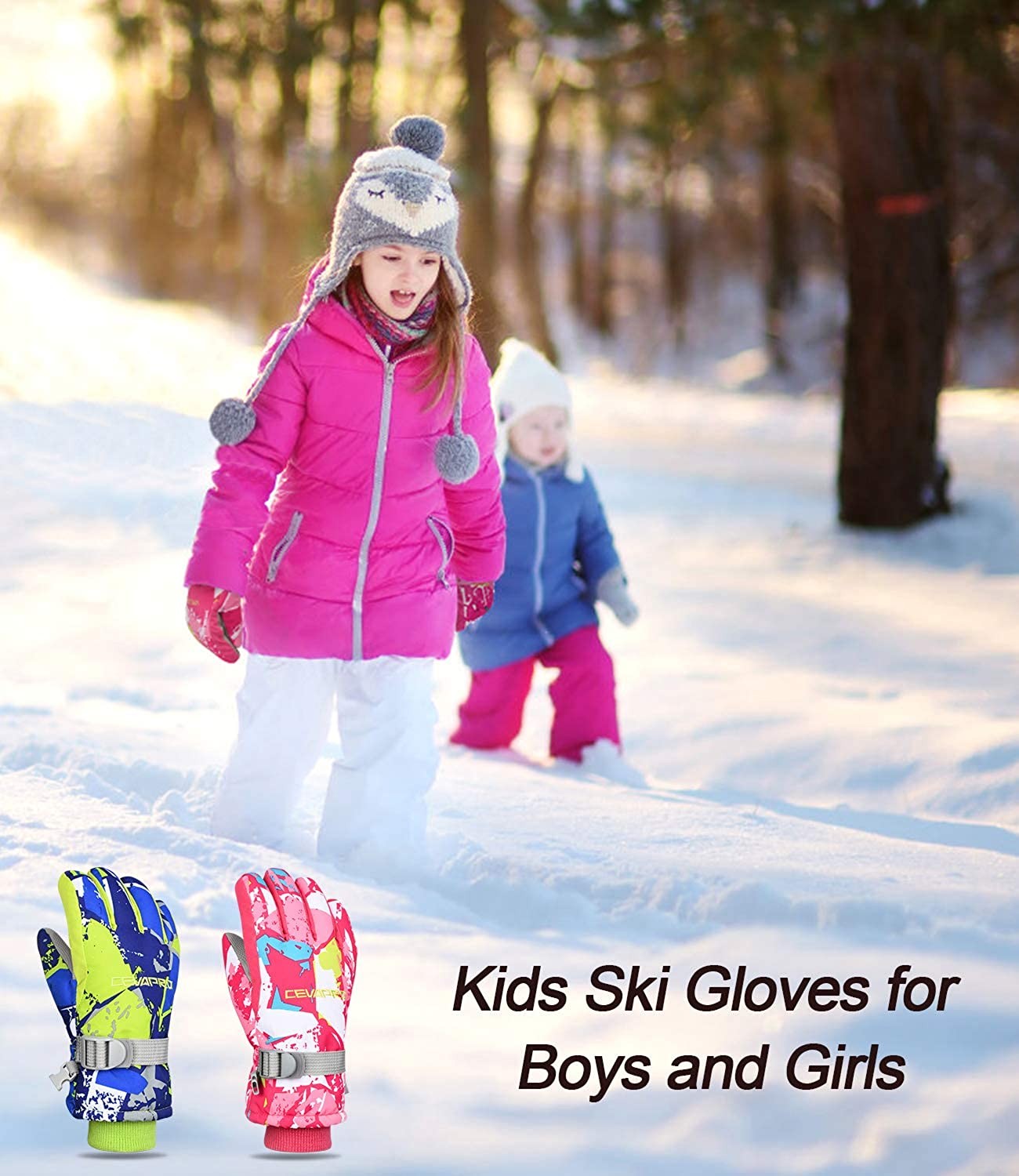 Cevapro -30℉ Ski Gloves Kids Winter Snow Gloves Waterproof Cold Weather Gloves for Boys Girls