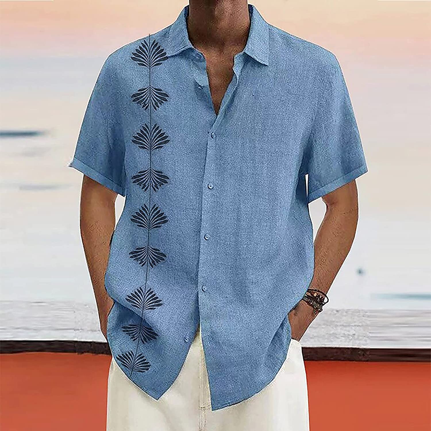 Mens Summer Shirt,Designer Spring Summer Striped Shirt Men s Casual Linen Solid Color Short Sleeve Loose Shirts
