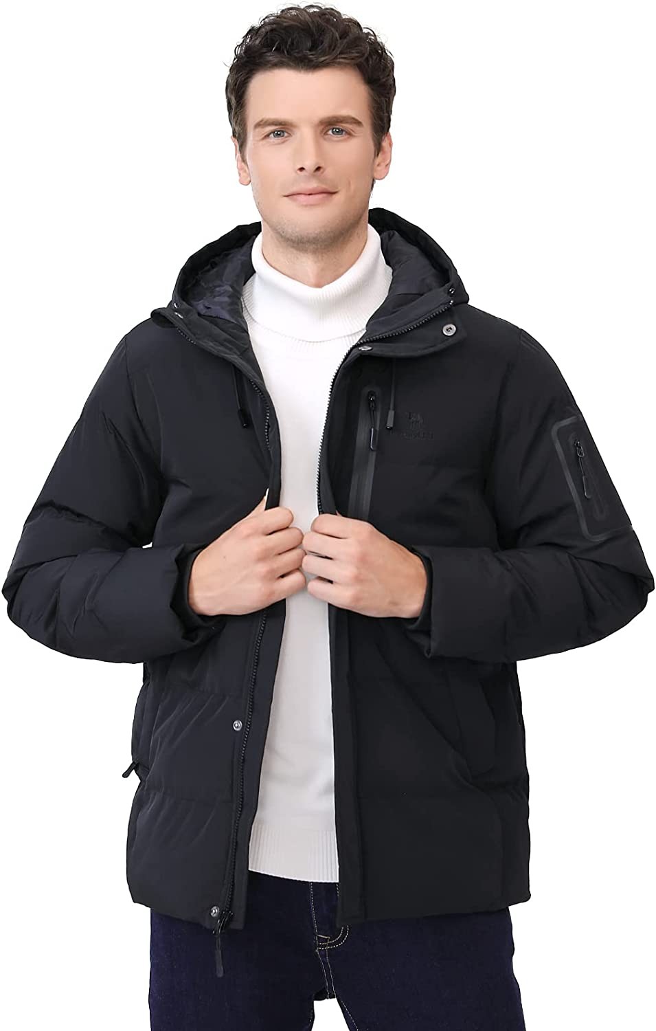 CAMEL Men Puffer Jacket with Hooded Parkas Thicken Padded Jacket Windproof Outdoor for Winter Coat