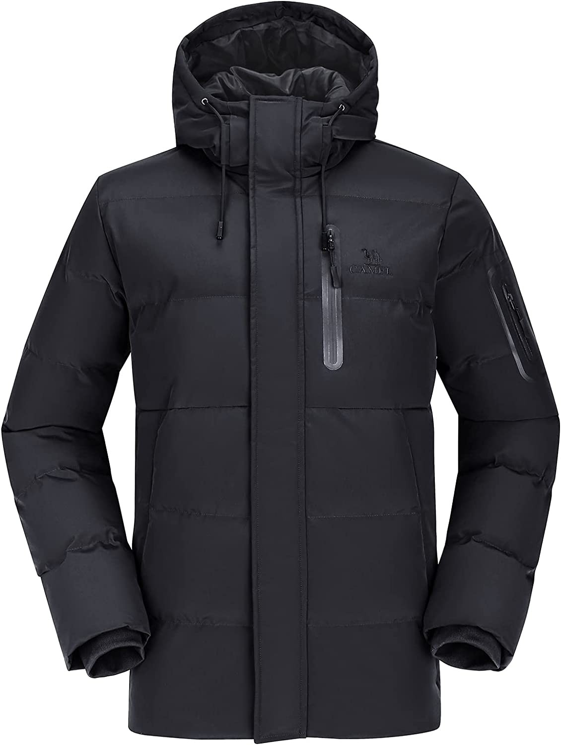 CAMEL Men Puffer Jacket with Hooded Parkas Thicken Padded Jacket Windproof Outdoor for Winter Coat