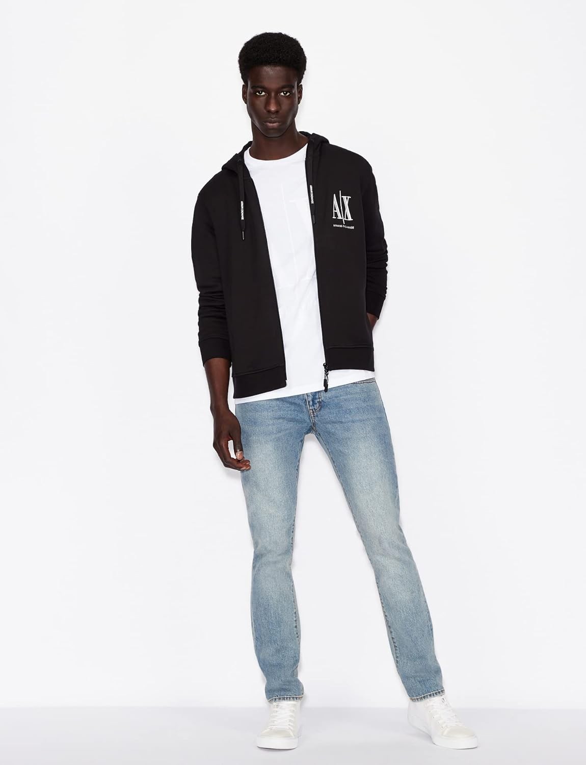 A|X ARMANI EXCHANGE 男款 Icon Project 刺繡拉鍊連帽運動衫