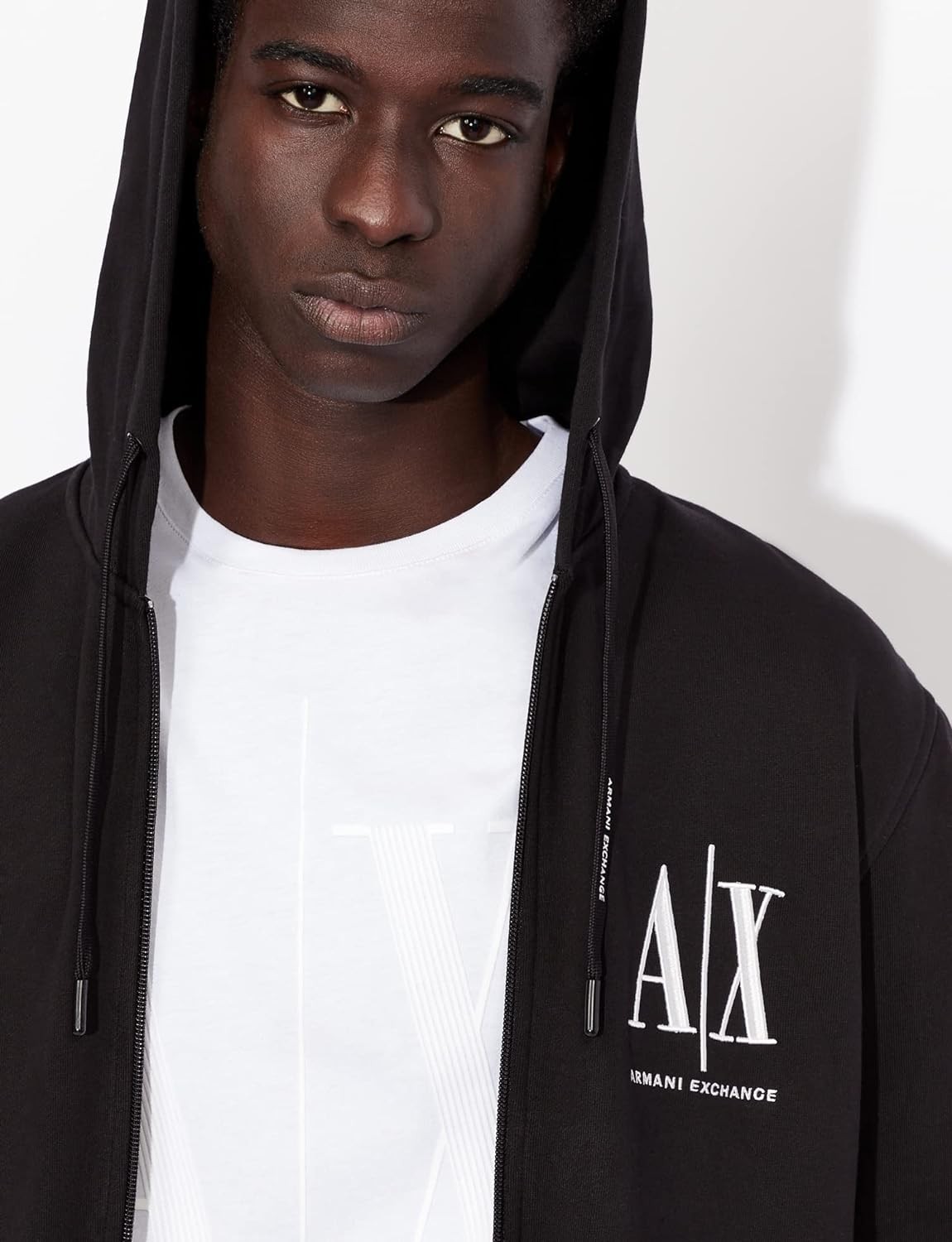 A|X ARMANI EXCHANGE 男款 Icon Project 刺繡拉鍊連帽運動衫