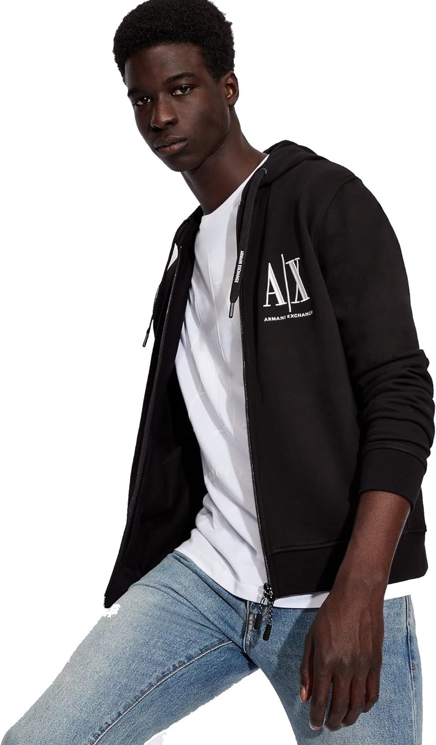 A|X ARMANI EXCHANGE 男款 Icon Project 刺繡拉鍊連帽運動衫