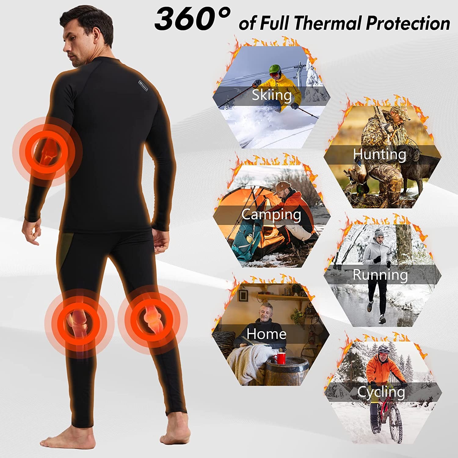 Thermal Underwear for Men, Long Johns Set with Fleece Lined, Winter Hunting Gear Warm Base Layer Sport Top & Bottom