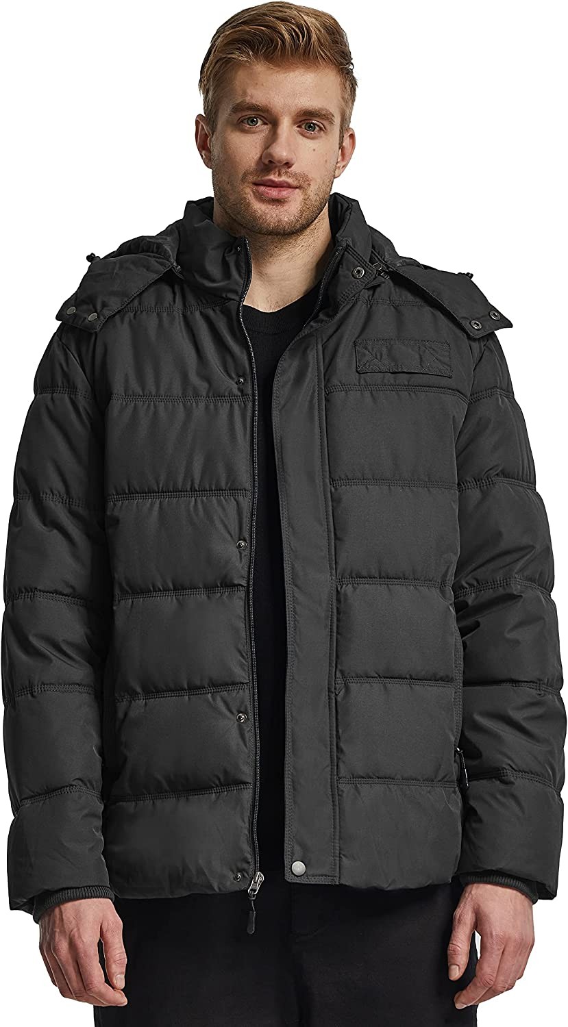 Wantdo Men s Hooded Winter Coat Warm Puffer Jacket Thicken Cotton Coat with Removable Hood