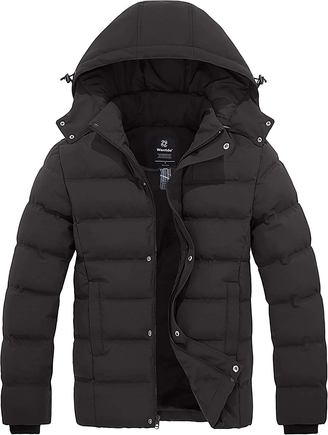 Wantdo Men s Hooded Winter Coat Warm Puffer Jacket Thicken Cotton Coat with Removable Hood