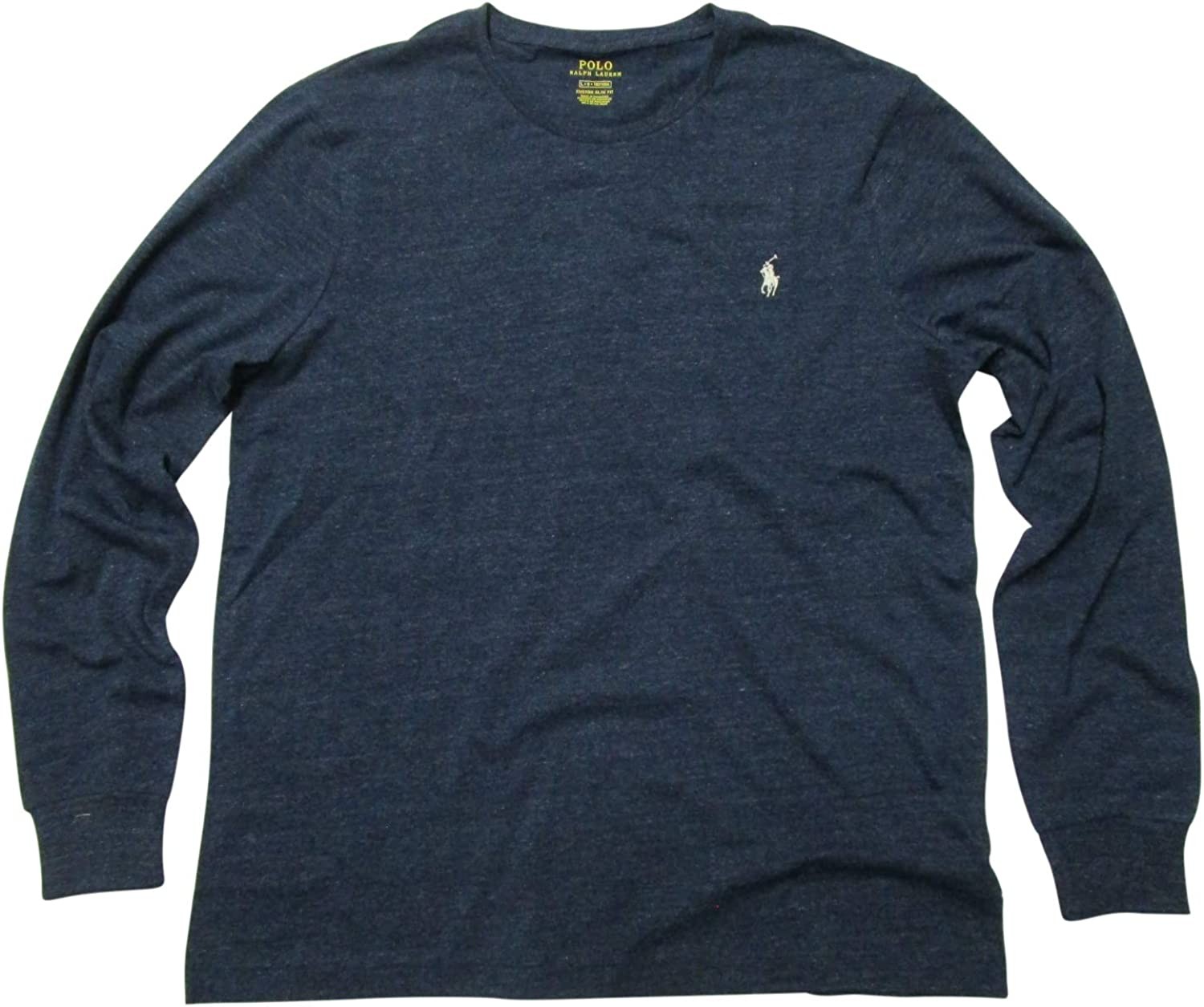 Polo Ralph Lauren Mens Long Sleeve Crew Neck Custom Slim Fit T-Shirt (Large, Blue Eclipse Heather)