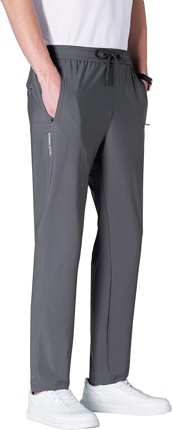 Ancient Star Mens Quick Dry Sweatpants with Zipper Pockets Lightweight Open Bottom Athletic Jogger Pants for Workout Running