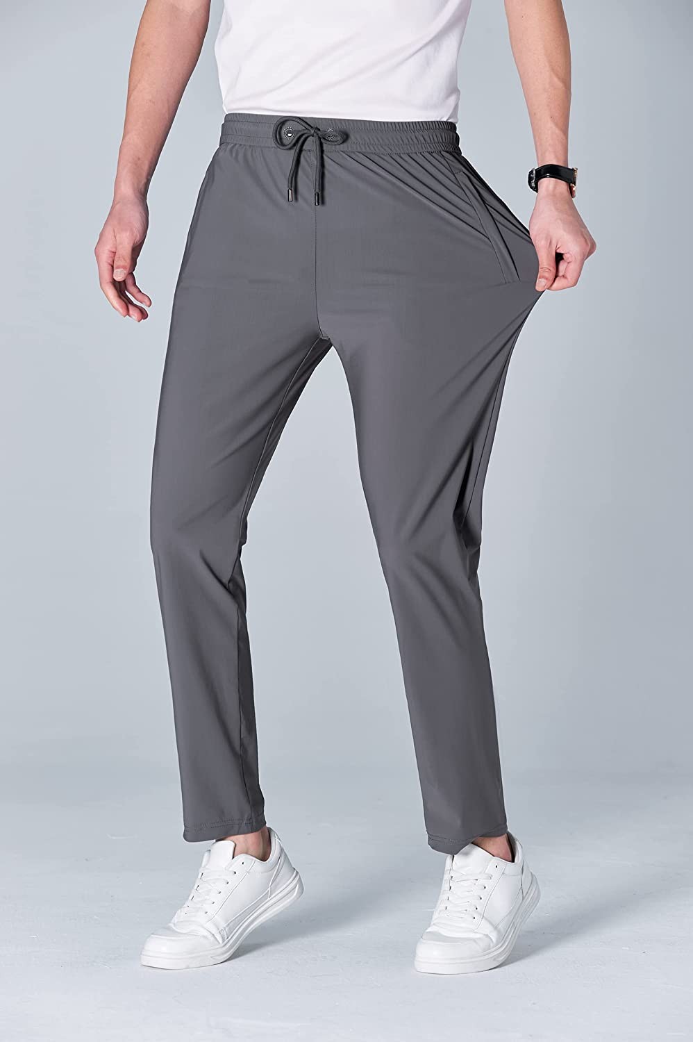 Ancient Star Mens Quick Dry Sweatpants with Zipper Pockets Lightweight Open Bottom Athletic Jogger Pants for Workout Running