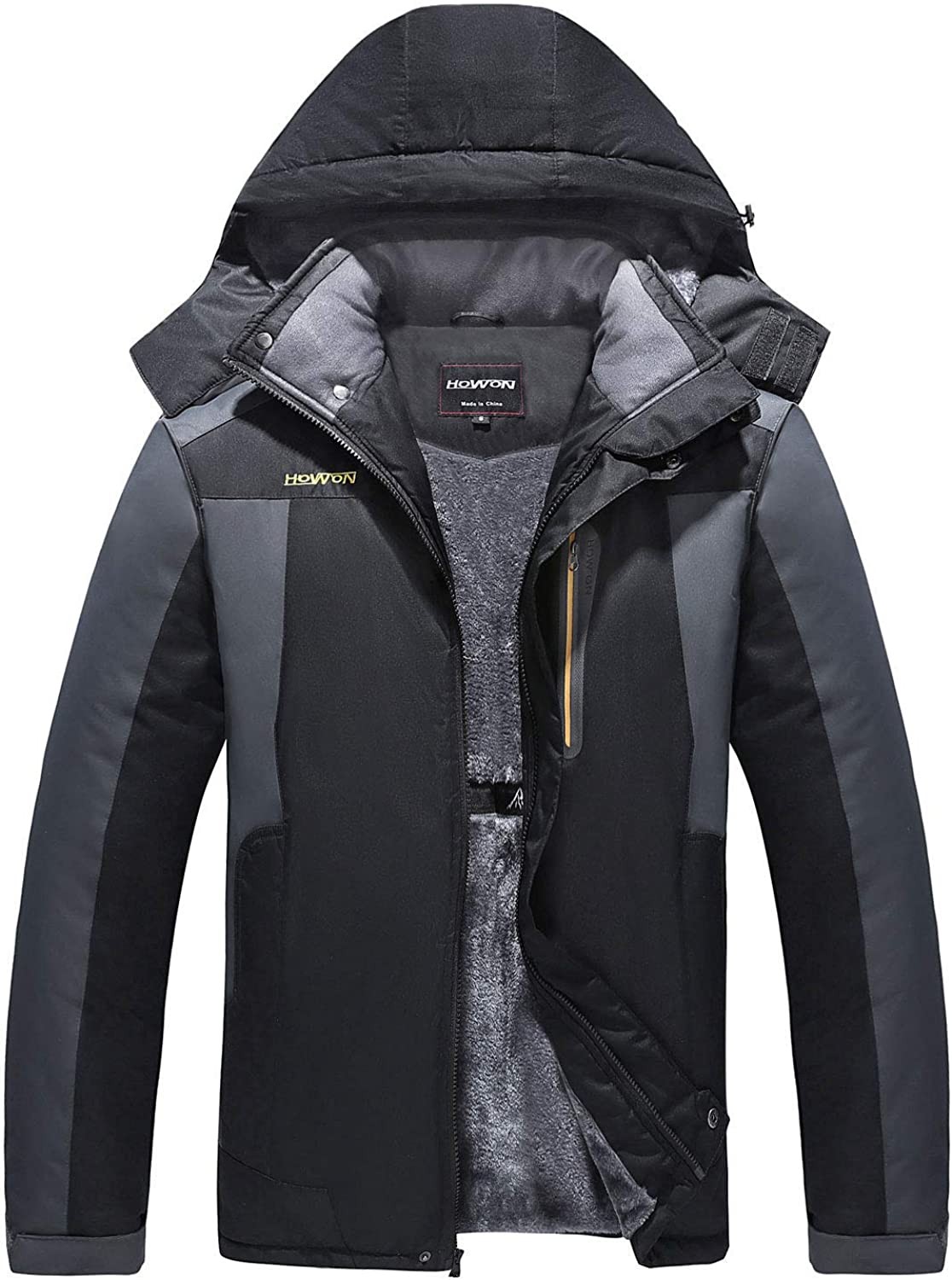 HOW ON Men s Snow Jacket Windproof Waterproof Ski Jackets Winter Hooded Mountain Fleece Outwear