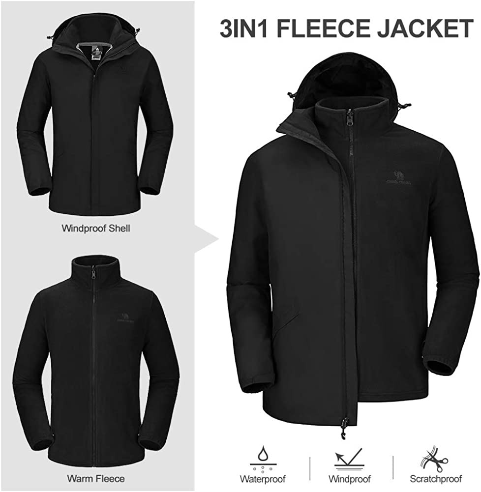 CAMEL CROWN Men’s Ski Jacket 3 in 1 Waterproof Winter Jacket Snow Jacket Windproof Hooded with Inner Warm Fleece Coat