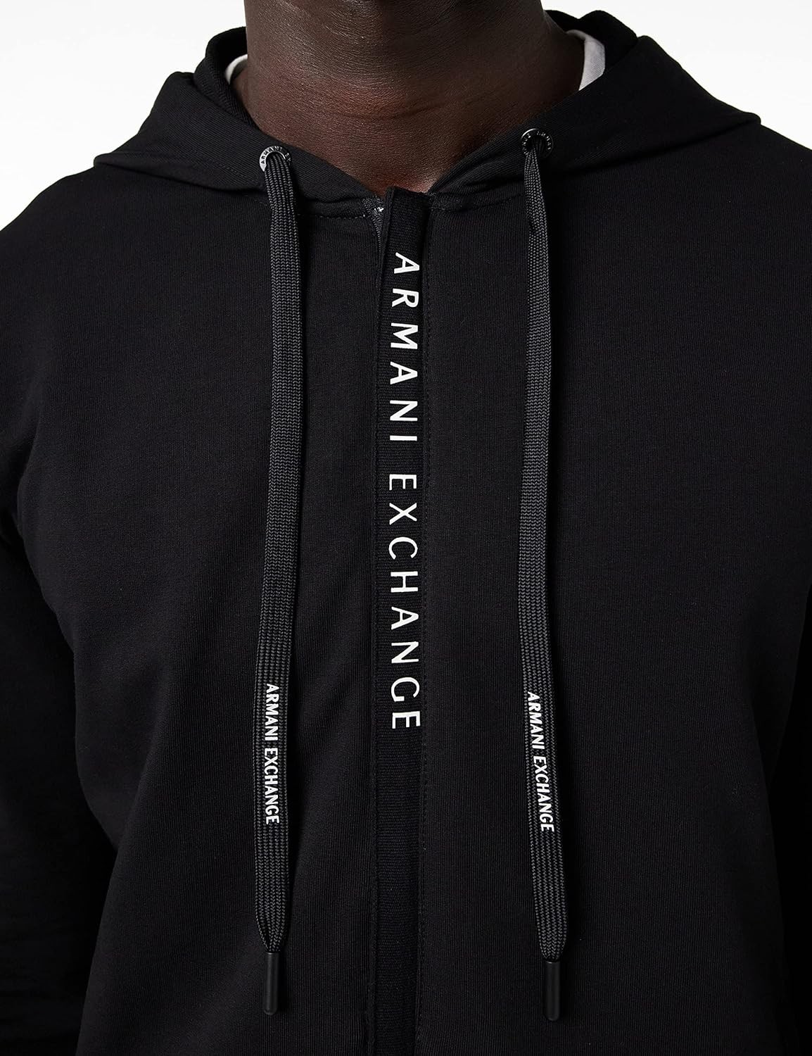 A|X ARMANI EXCHANGE mens Logo Zipper Full Zip Hooded Sweatshirt, Black, Medium US