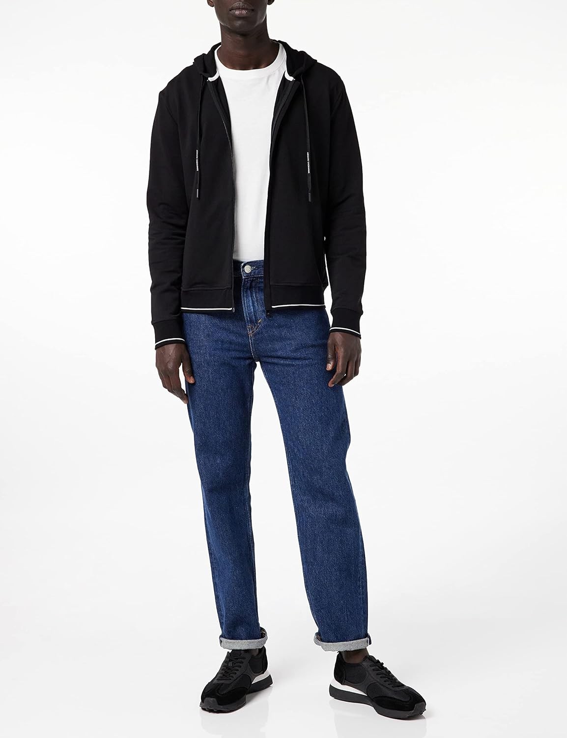 A|X ARMANI EXCHANGE mens Logo Zipper Full Zip Hooded Sweatshirt, Black, Medium US