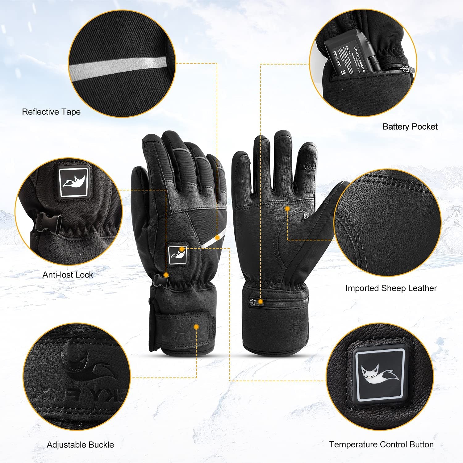 ZIROCTD Battery Heated Gloves 7.4V Rechargeable for Men Women, Rechargeable Hiking Skiing Cycling Camping and Fishing Outdoor Heated Gloves for Winter