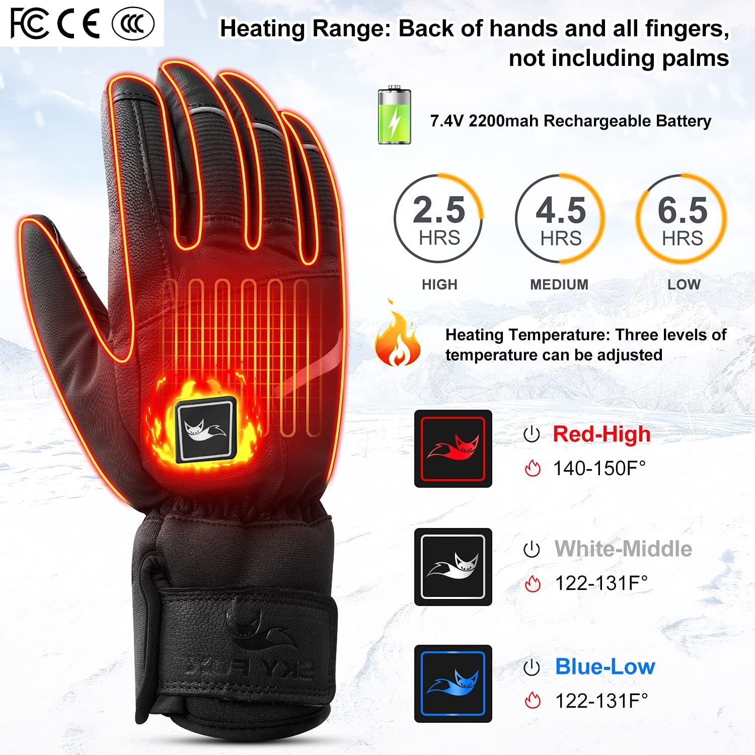 ZIROCTD Battery Heated Gloves 7.4V Rechargeable for Men Women, Rechargeable Hiking Skiing Cycling Camping and Fishing Outdoor Heated Gloves for Winter