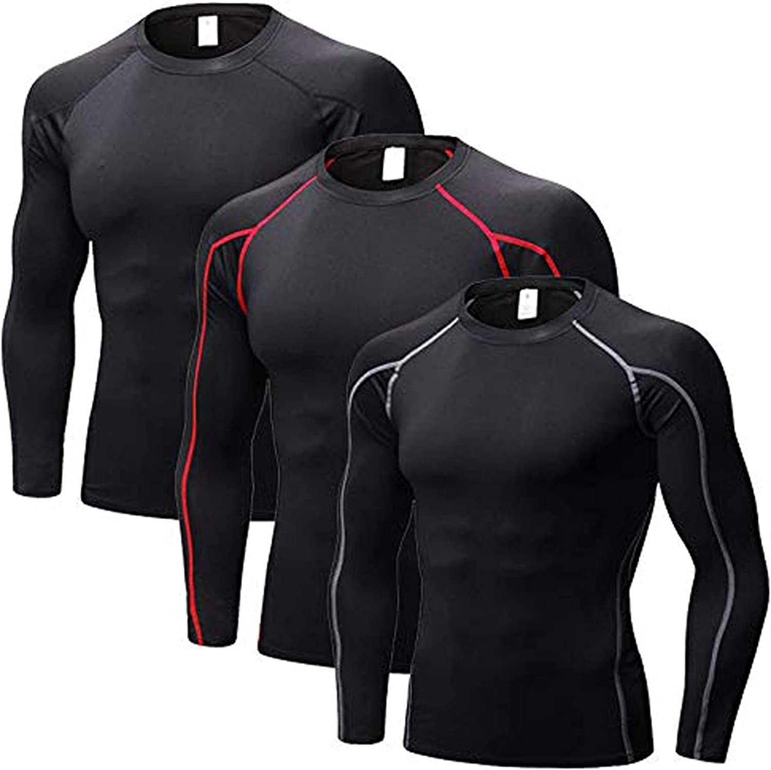 3 Packs Athletic Shirts for Men, Cooling Shirts for Men, Long Sleeve Compression Shirts for Men, Workout Tops for Men