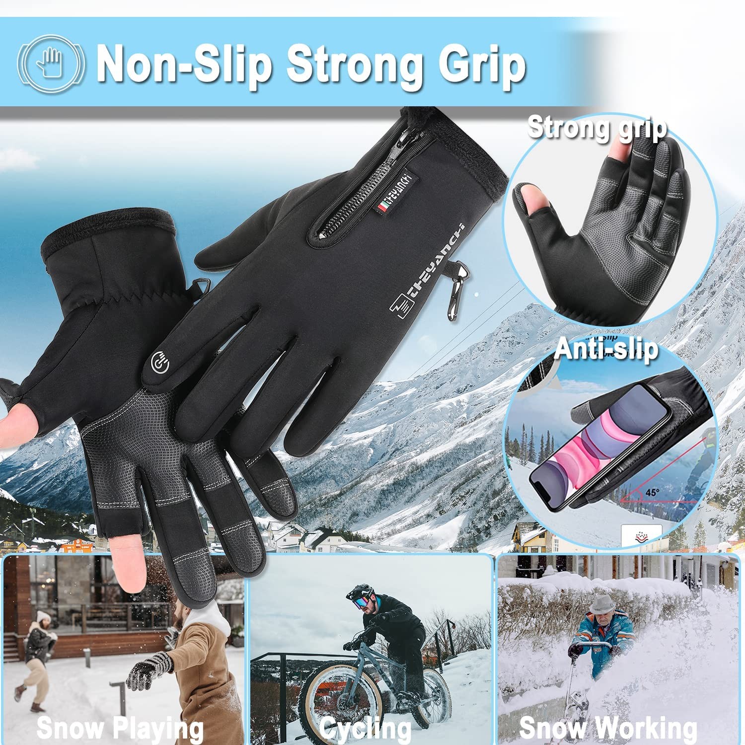 Weitars Winter Gloves for Men Women Waterproof Gloves,Touchscreen Gloves Thermal Snow Gloves For Cycling,Driving,Running